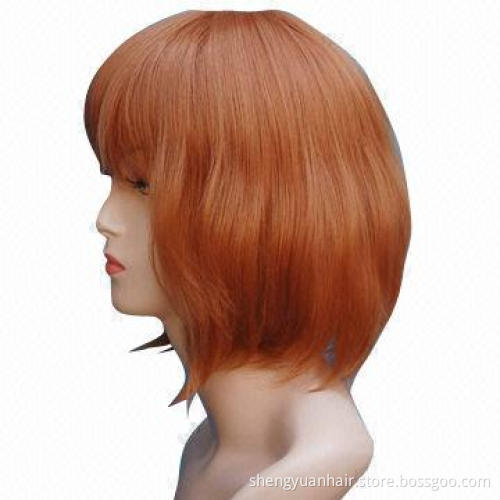 BOB Brown Short Straight Synthetic Hair Wigs for Lady, Easy to Wash and Care